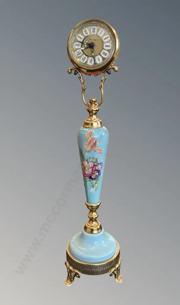 West German Floral Porcelain and Gilt Blessing Clock, H32cm Image 1++