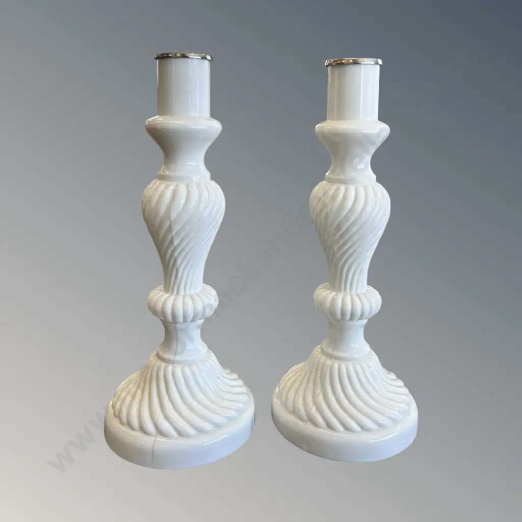 Pair of Milk Glass Candlesticks, H38cm Image 1++