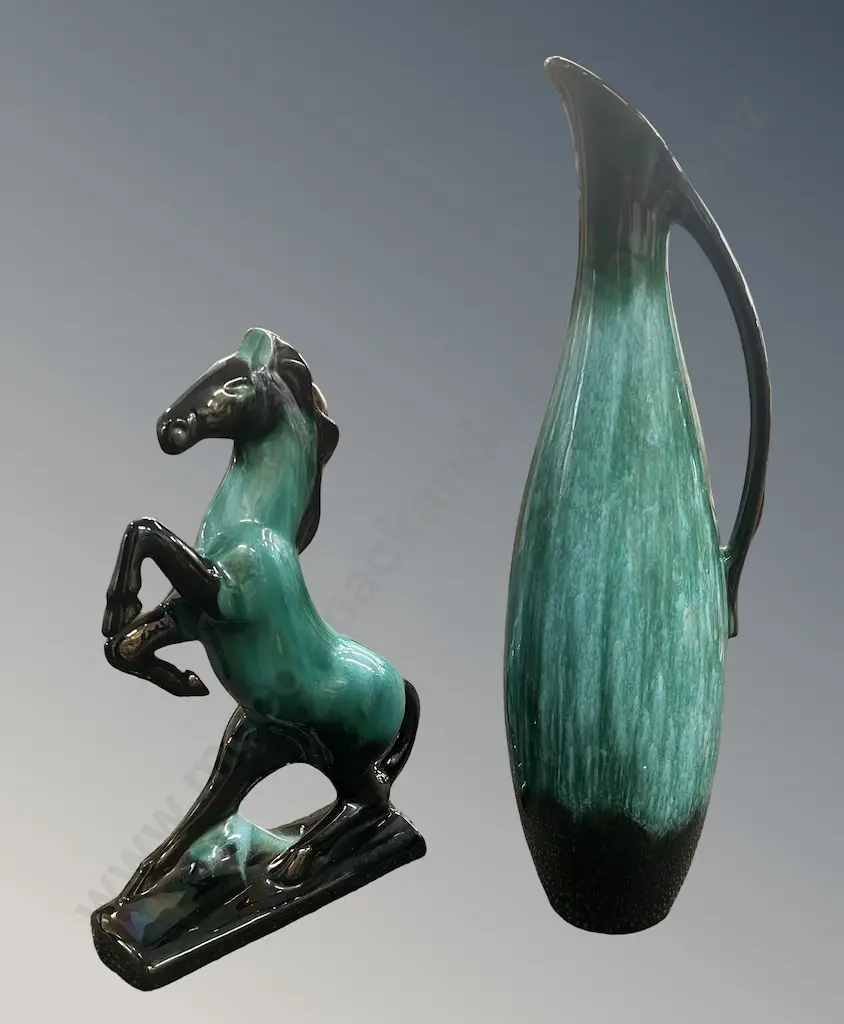 Blue Mountain Pottery, Rearing Horse H37cm and Jug H49cm, Jug AF crack on rim Image 1++