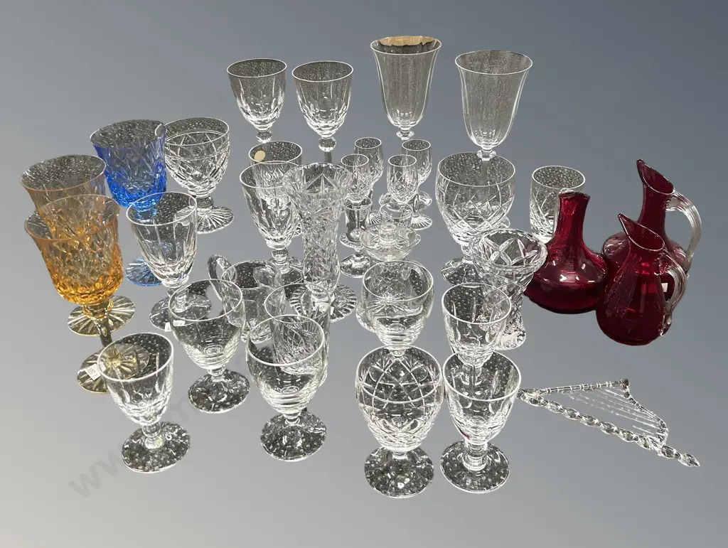 Large Assortment of Stemmed Glasses and Jugs Image 1++