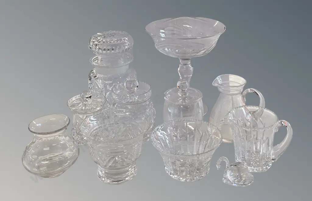 Collection of Crystal Comports, Jugs, Bowls, Comport, Jar, Swan etc - Stuart, Webb Corbett & Unmarked Image 1++