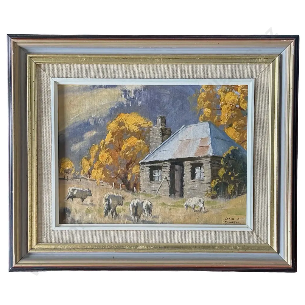 Leslie Campbell - Otago Cottage, oil on board, 215x290mm Image 1++