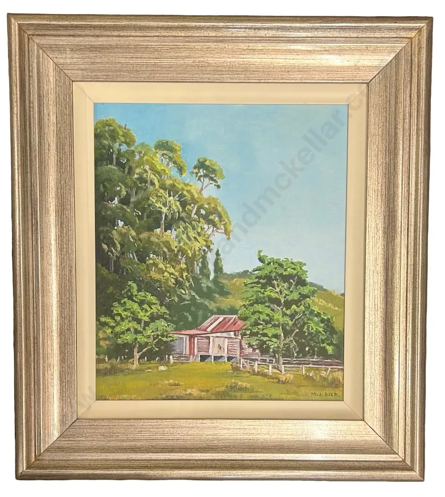 M J Dick - Woolshed 1863 Golden Bay, oil on board, 340x290mm Image 1++