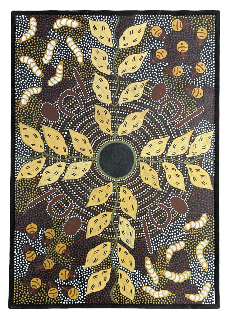 Unsigned Aboriginal Dot Painting, oil on canvas, 610x420mm Image 1++