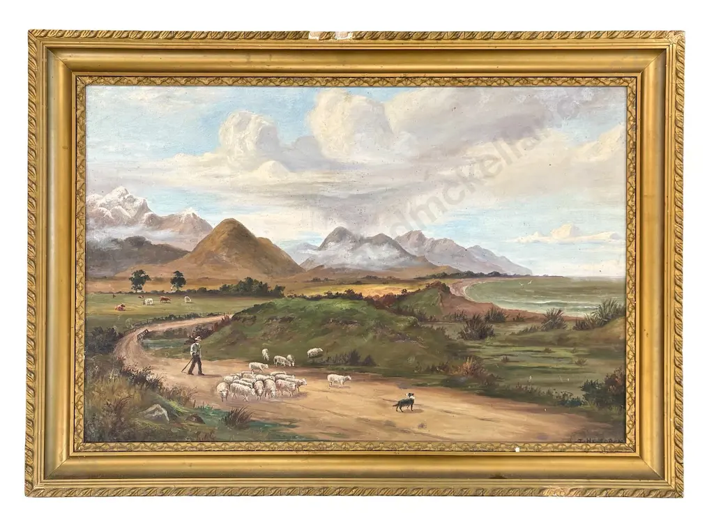 Jesse Hollobon - Mustering the Sheep, oil on board, 590x900mm Image 1++