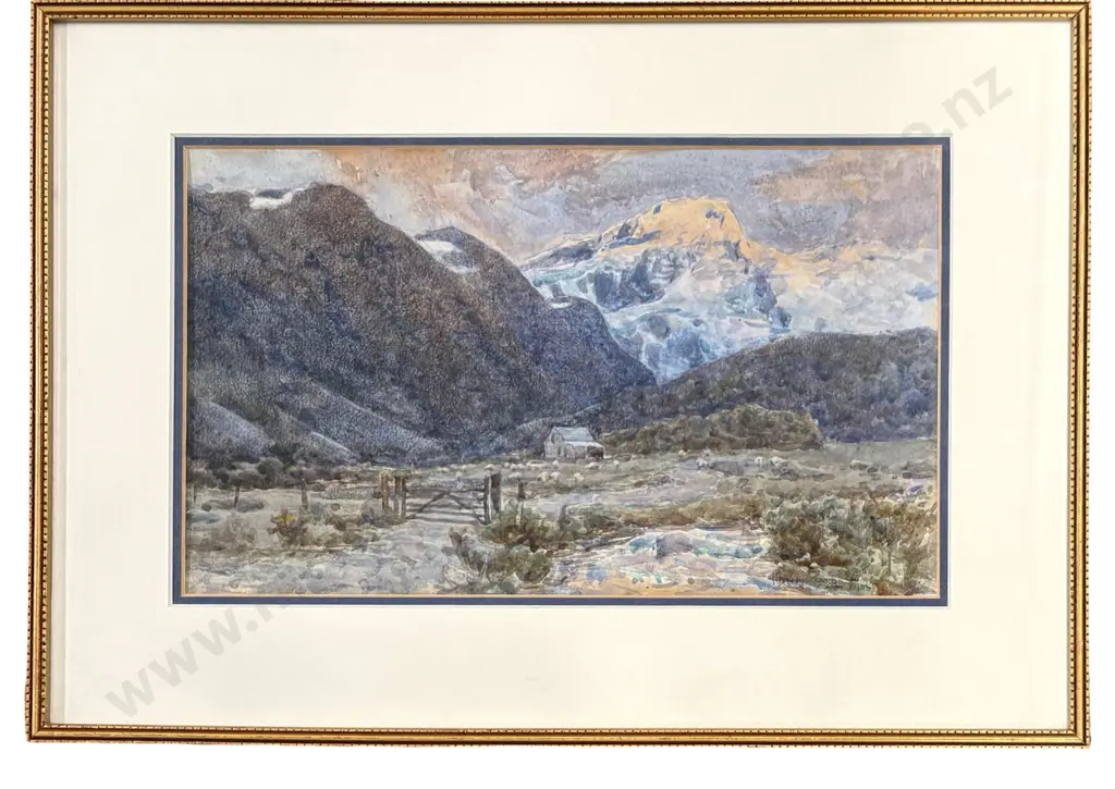 Albert J Hanson - Mt Sefton, 1903, watercolour on paper, 170x300mm Image 1++