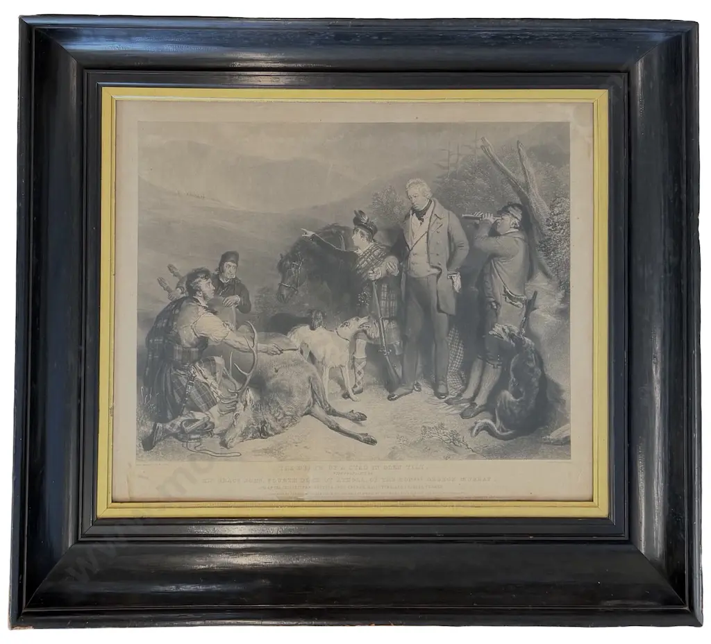 Large Ebony and Gilt Framed Print - The Death of a Stag in Glentilt, 540x670mm Image 1++