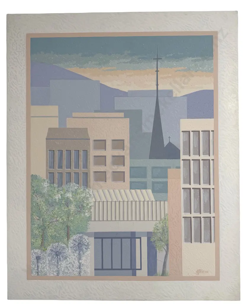 B Taylor - Cityscape, watercolour on board, 1005x850mm Image 1++