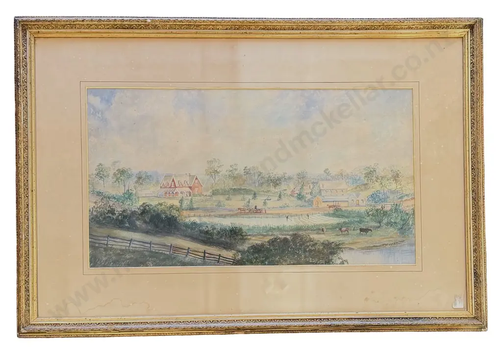 Early unsigned watercolour on board - English Country Estate, 360x670mm Image 1++