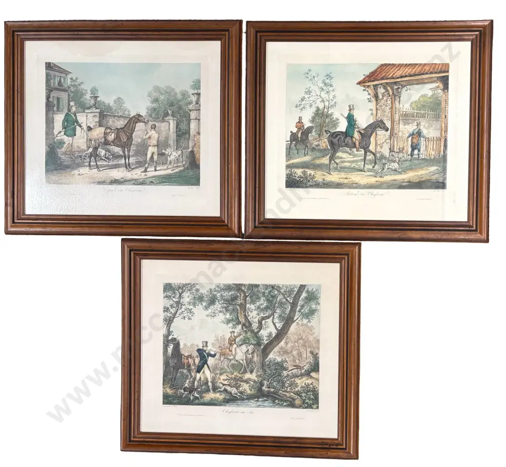 Set of 3 Hunting Coloured Engravings by Carle Vernet, 565x650mm Image 1++
