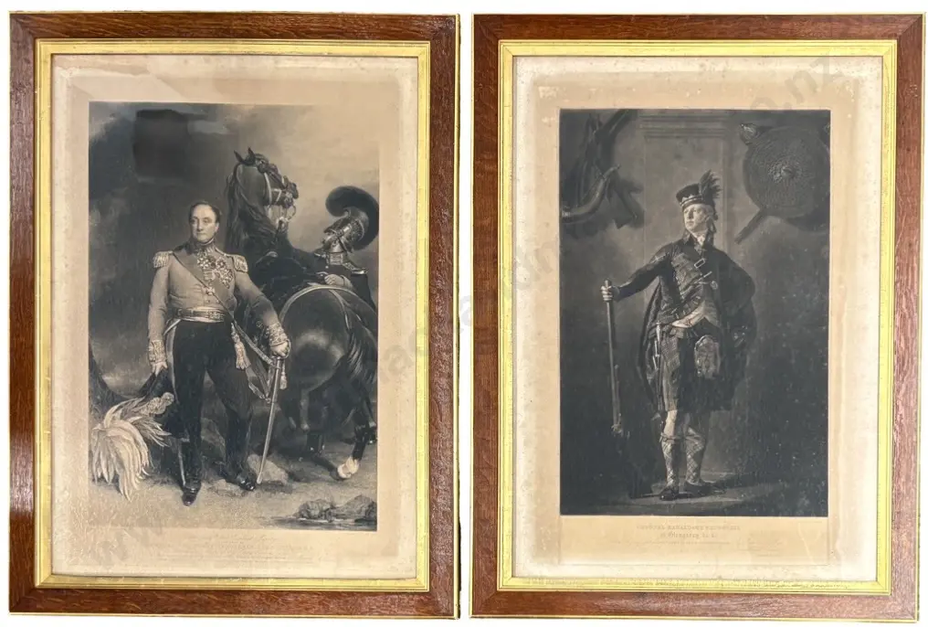 Two Oak Framed Prints engraved by Thomas Hodgetts - Colonel Ranaldson Macdonnell and General Lord Hill, 600x400mm Image 1++
