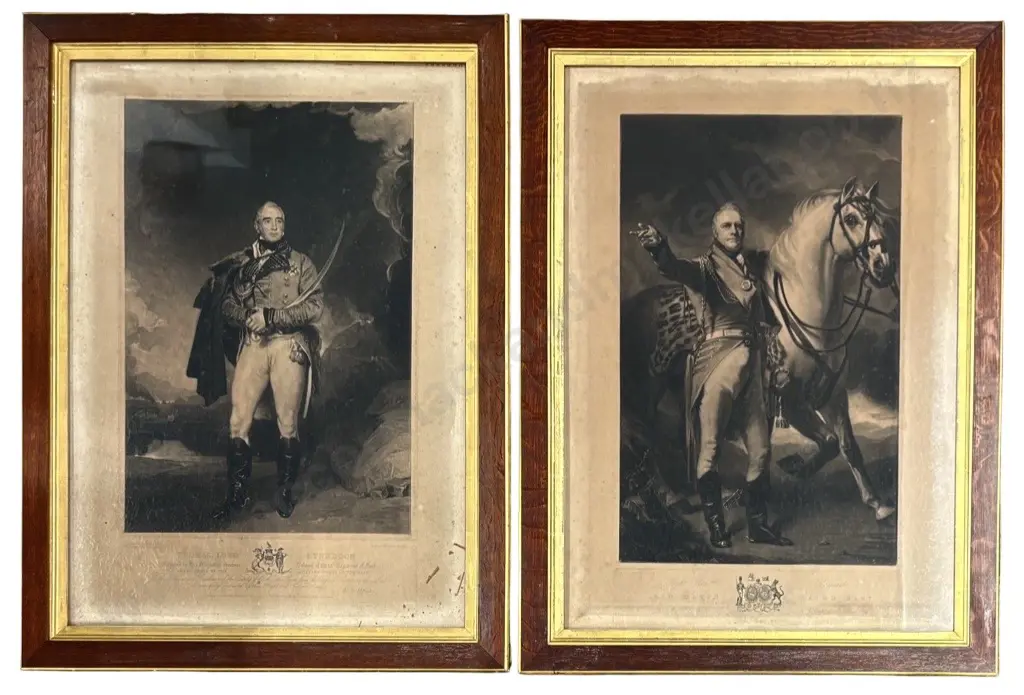 Two Oak Framed Prints, engraved by  Thomas Hodgetts - Lord Lynedoch and Sir David Baird Bart, 590x390mm Image 1++