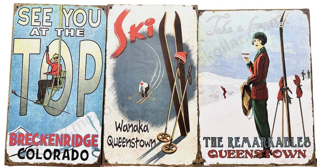 3 Metal Vintage Style Ski Pictures, 60x43cm each Image 1++