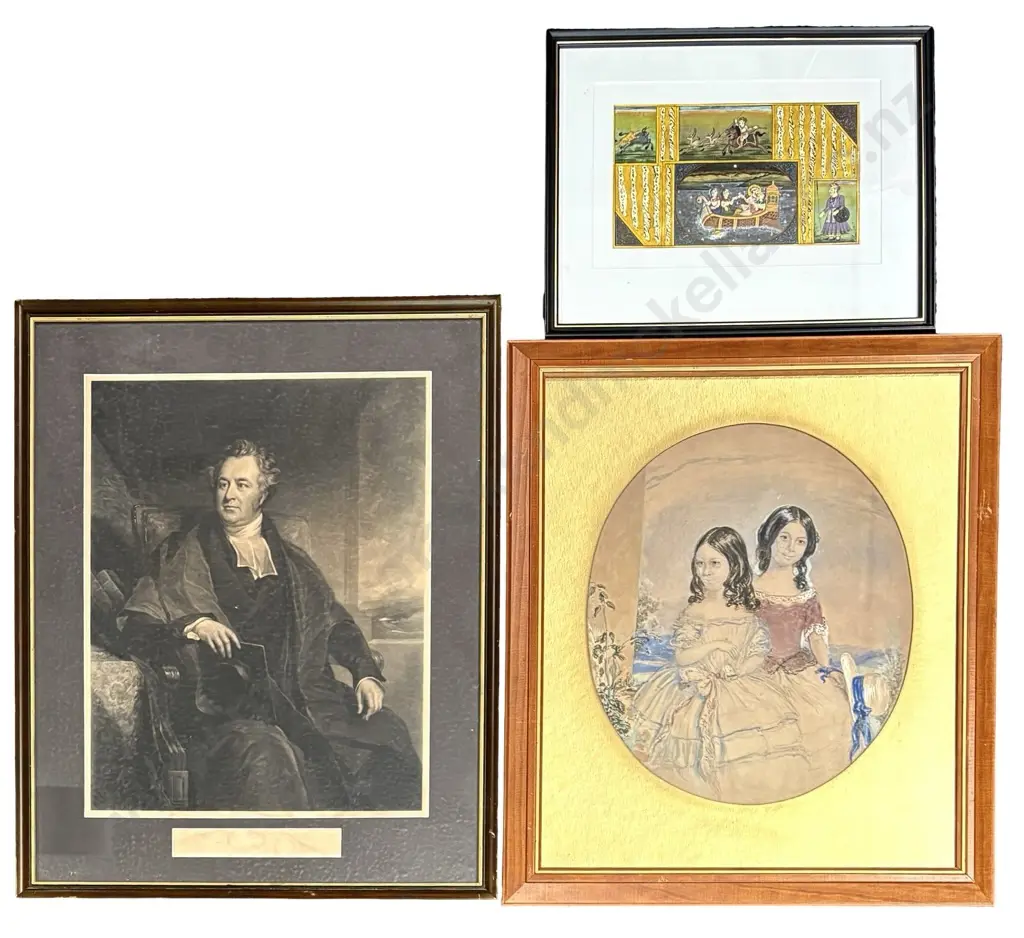 Three Prints - Two Victorian Portraits and Mughal Style Persian Figures Image 1++