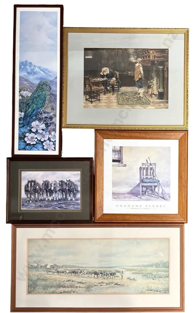Assorted Prints - J Blackburn - Kea and Mountain Lillies, Grahame Sydney, Horses in Relief, S. Hindley and Huntly Image 1++