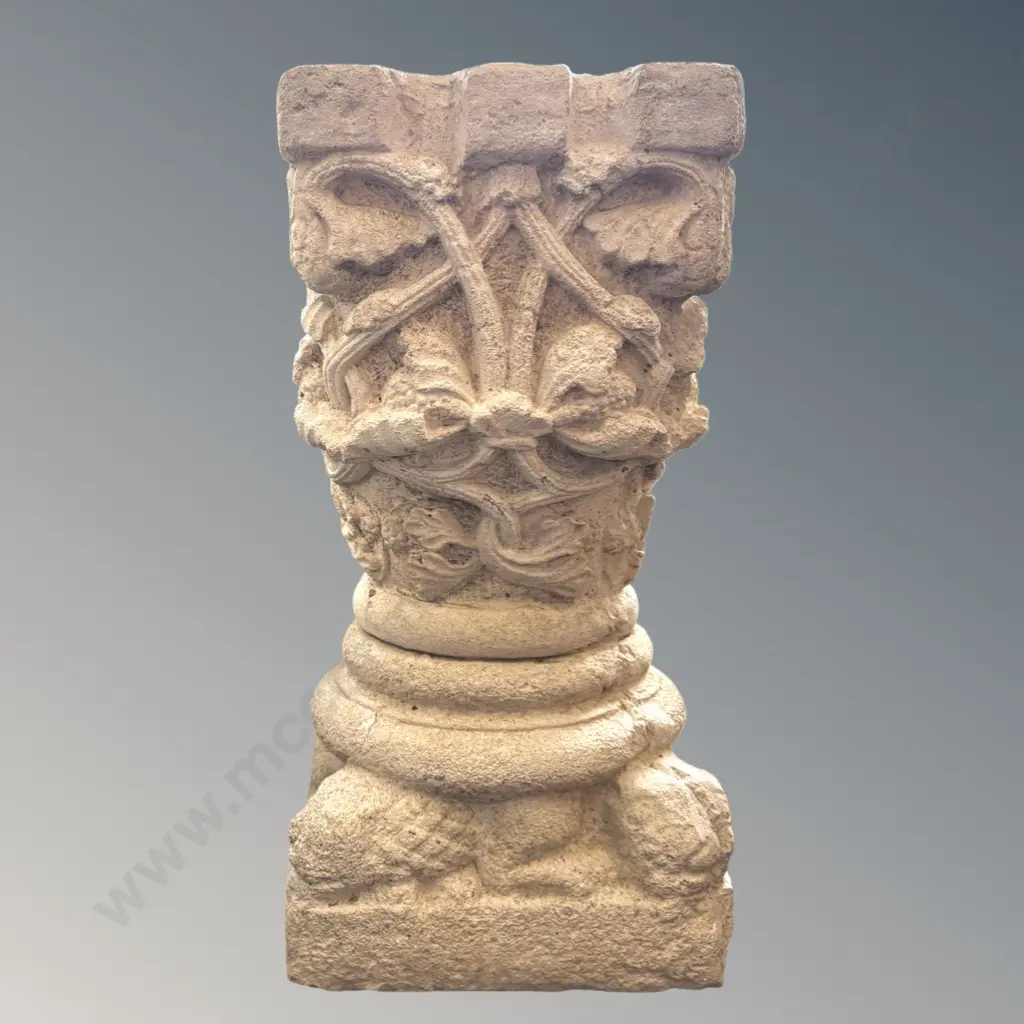 Concrete Pedestal with Ornate Carving, H60xDia30cm Image 1++