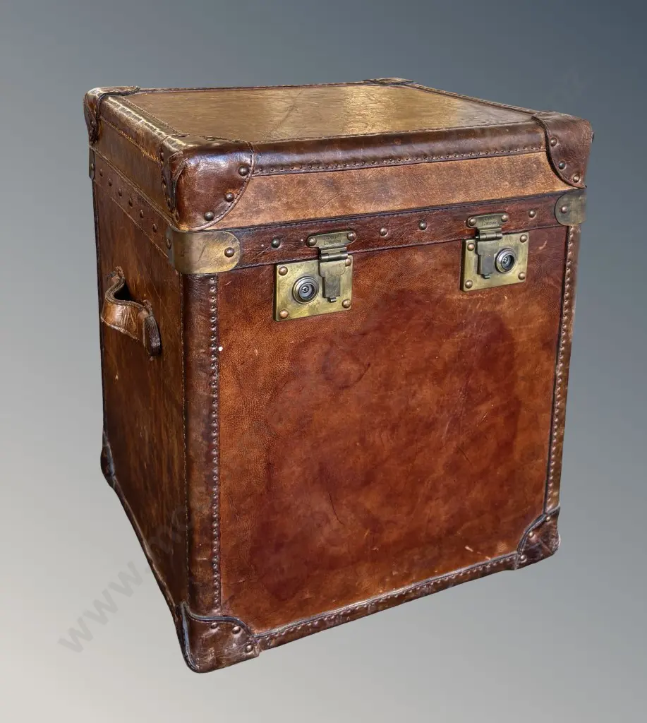 Bond Street London Leather and Brass Bound Storage Box, H57xW47xD43cm Image 1++