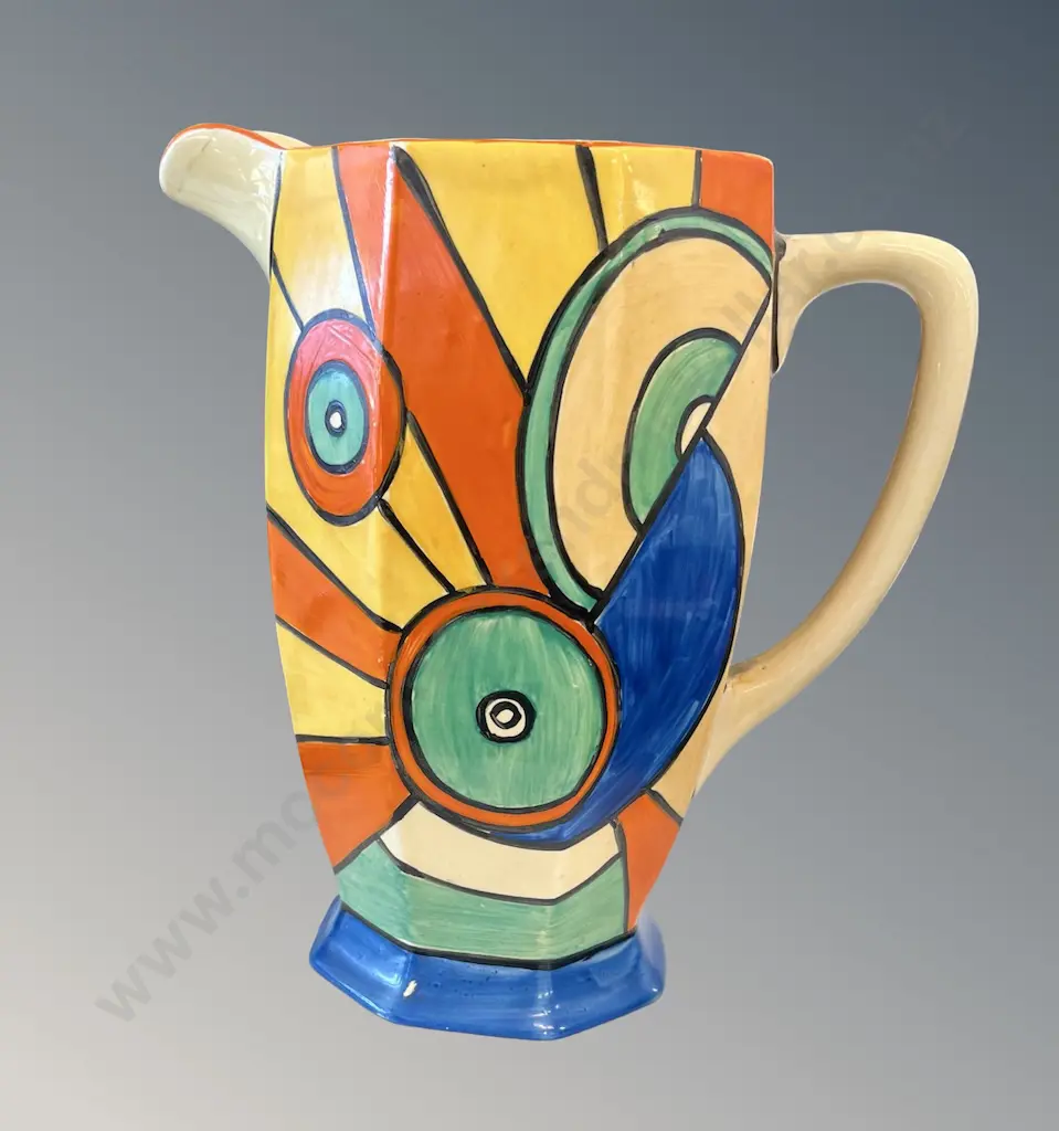 Clarice Cliff 'Bizarre' Jug, H20cm, AF Hairline Crack on Spout Image 1++