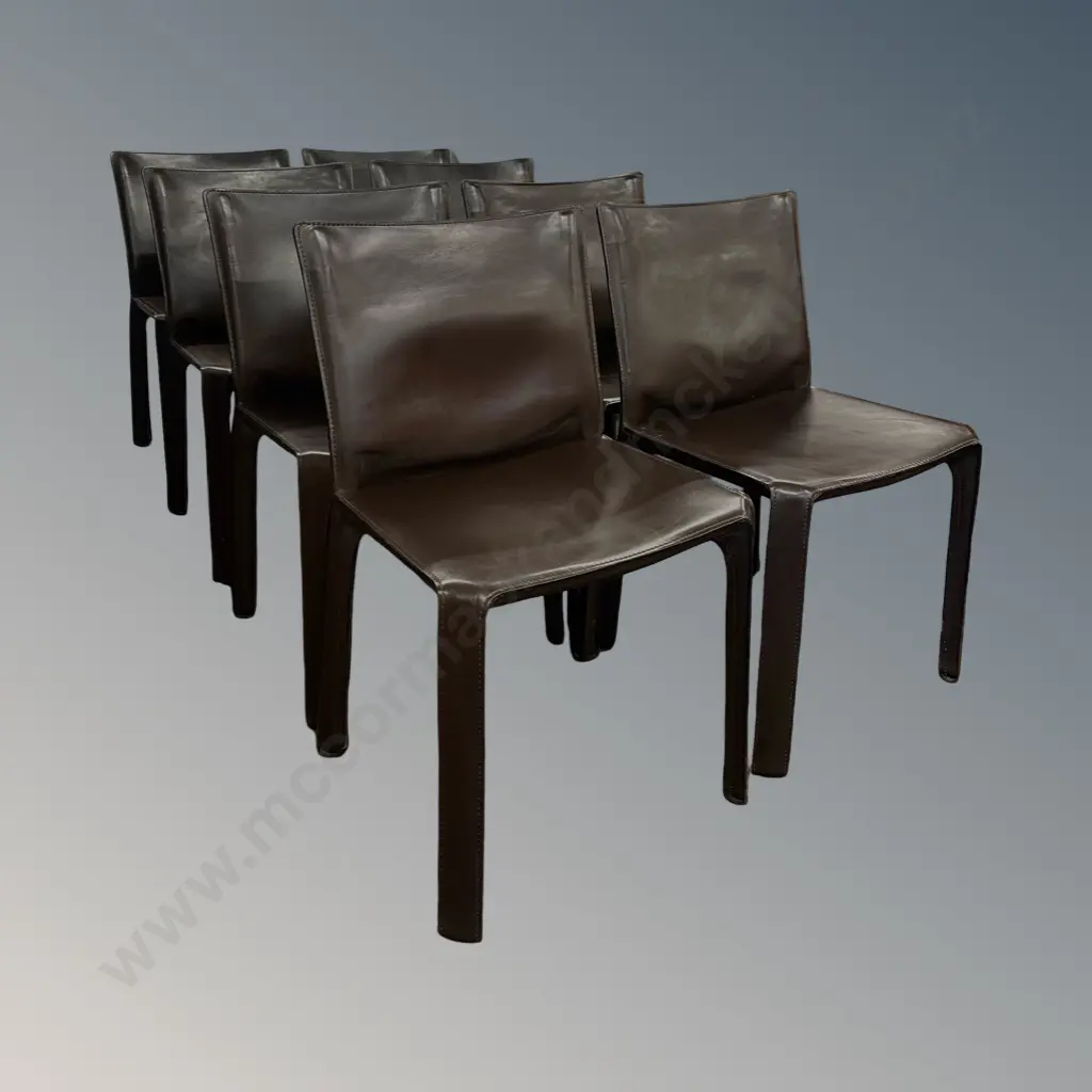 Set of Eight Mario Bellini Dining Chairs in Brown Leather Image 1++