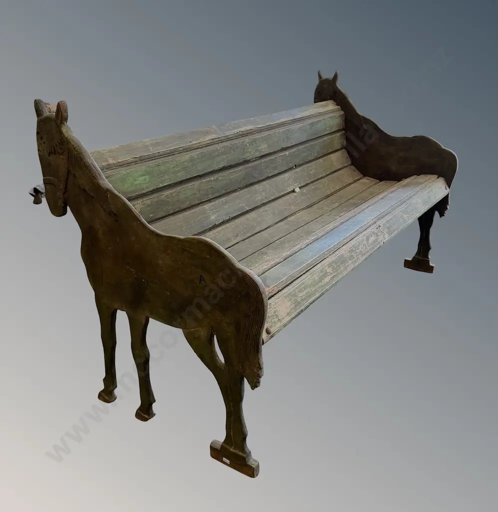 Wooden Slatted Garden Bench with Cast Iron Horse Ends, L158xD70xH87cm Image 1++