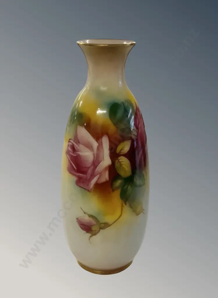 Royal Worcester Hand Painted Vase featuring Pink Roses, sgnd M Hunt, H14cm Image 1++