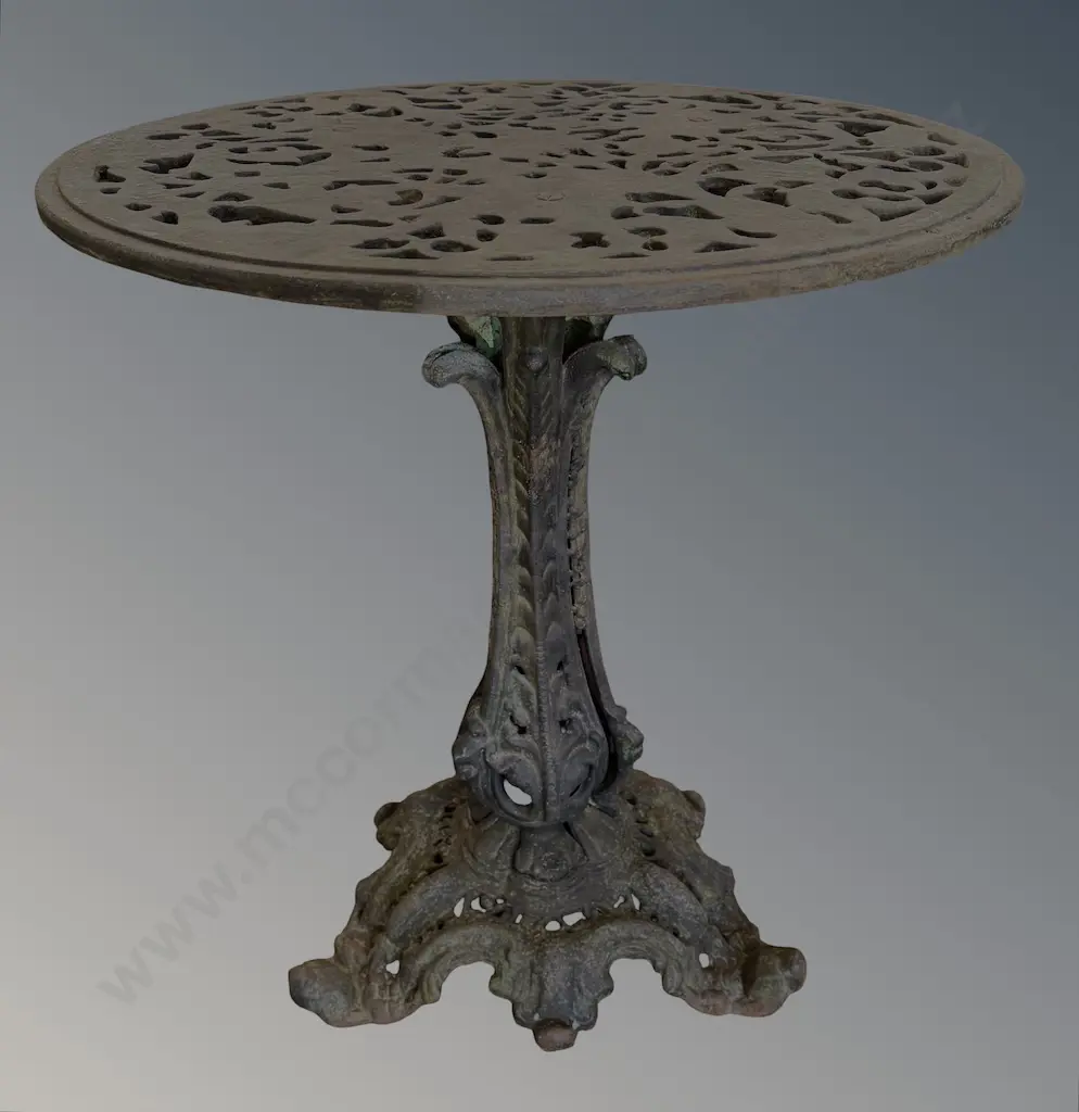 Cast Iron Bistro Table on Ornate Pedestal Base, H69xDia59cm Image 1++