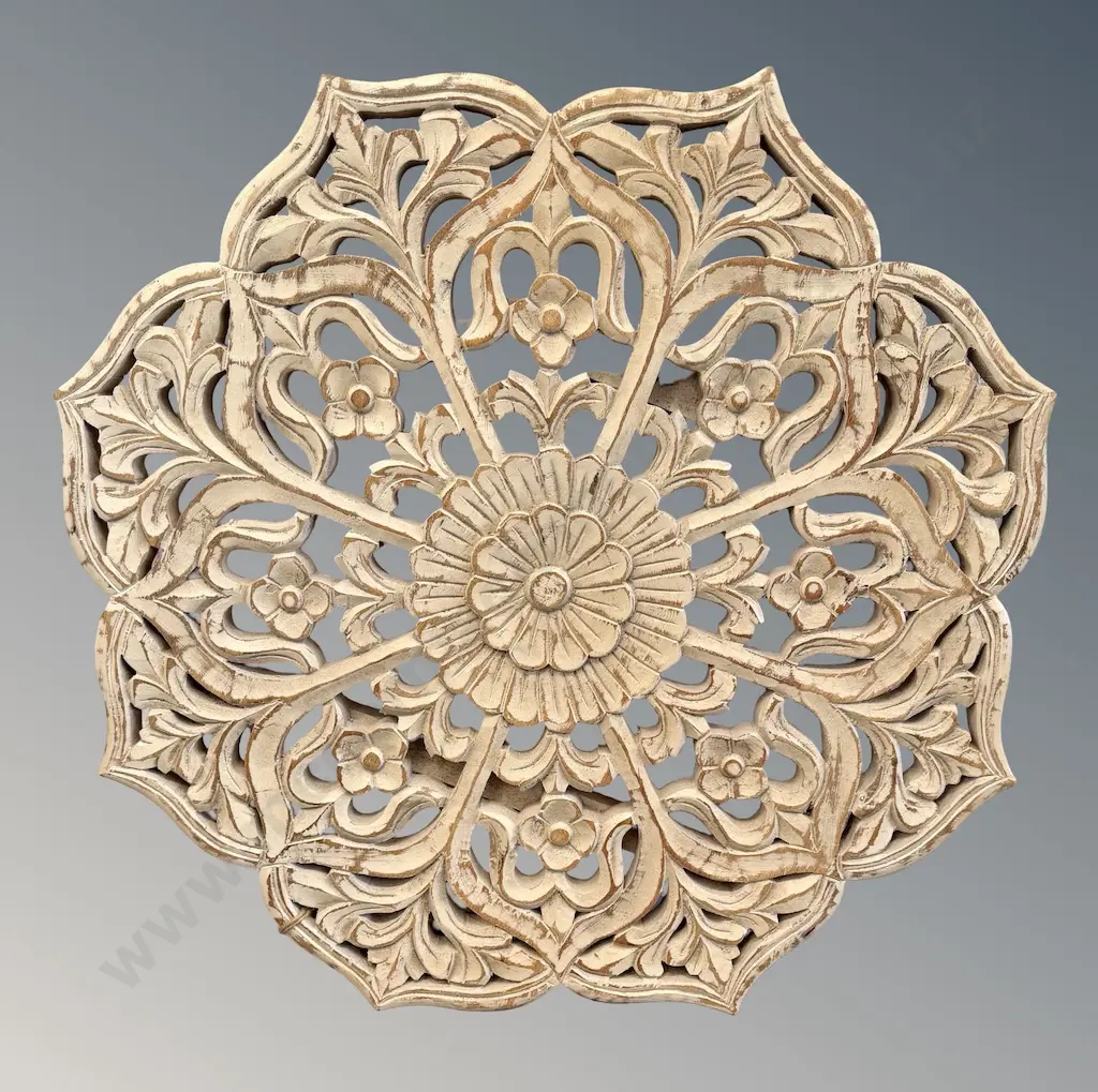 Carved Wooden Mandala Wall Plaque  with Floral Motif Dia70cm Image 1++