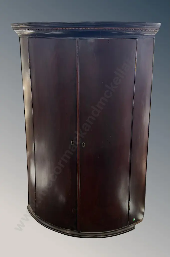 Dark Wood Half Round Corner Cupboard with 3 Shelves, H100xD48cm Image 1++
