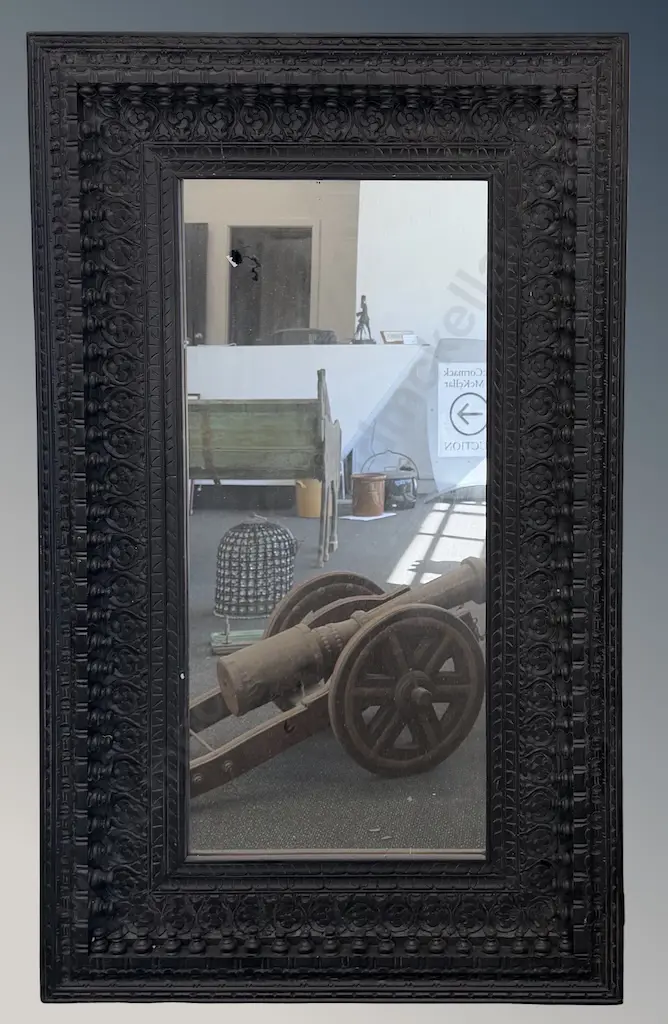 Heavy Wooden Framed Wall Mirror with Intricate Carving, L150xW90cm Image 1++