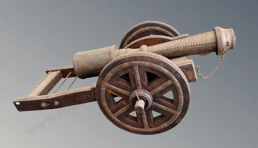 Wooden Metal Bound decorative Cannon, L110xH41xD57cm Image 1++