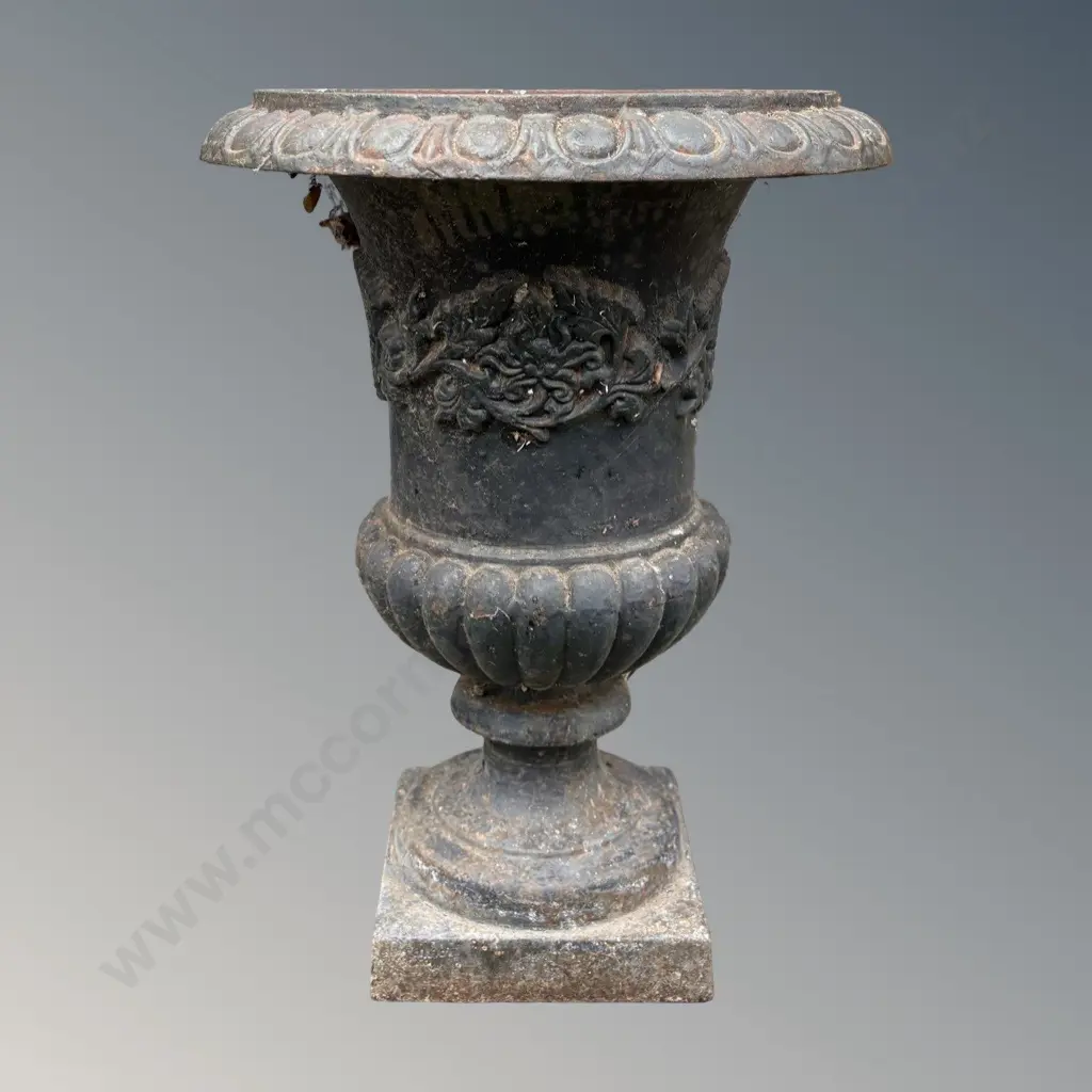 Cast Iron Urn with Floral Motifs, H47cm, Dia37cm Image 1++