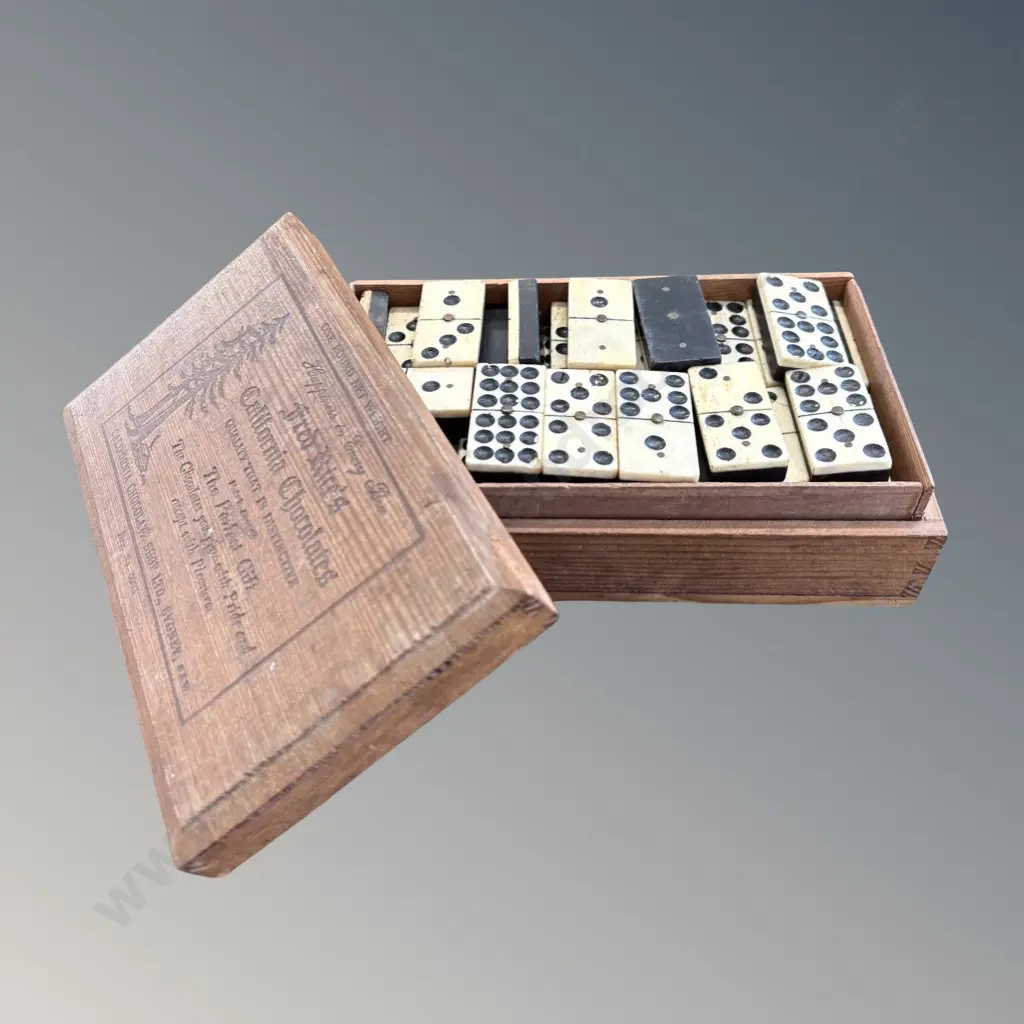 Ebony and Ivory Dominoes in Wooden Chocolate Box Image 1++