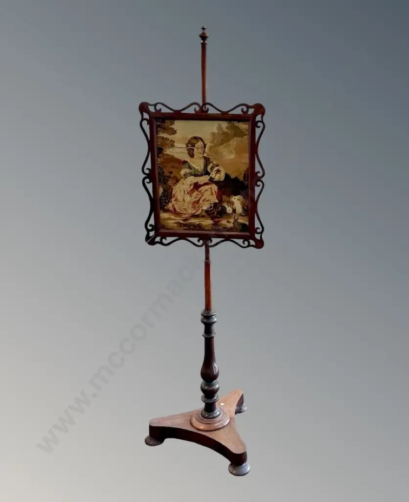 Mahogany Pole Screen with Adjustable Panel H143cm Image 1++