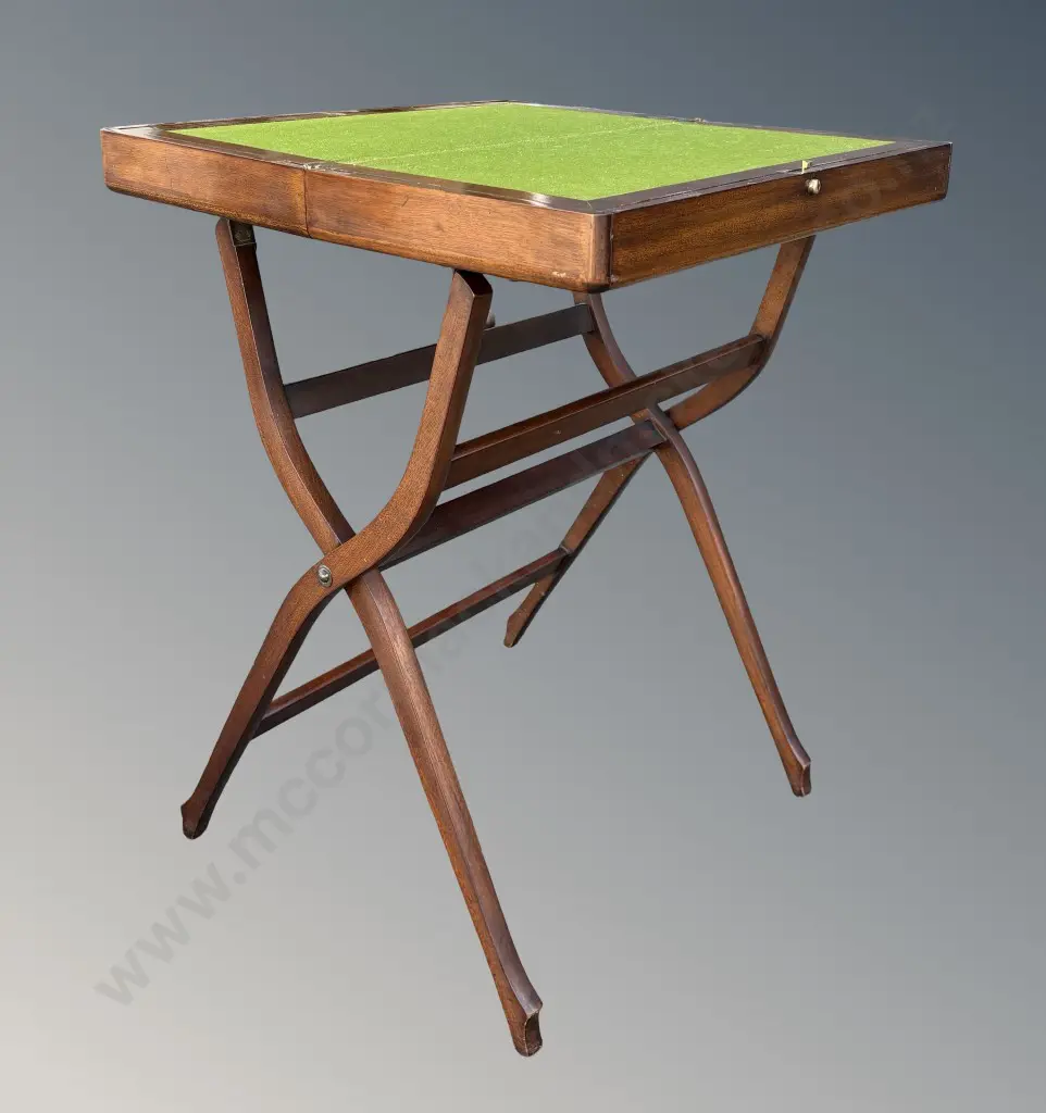 Mahogany Campaign Travelling Desk, Felt Lined, with Fruitwood Inlay, H94xW61xD61cm Image 1++