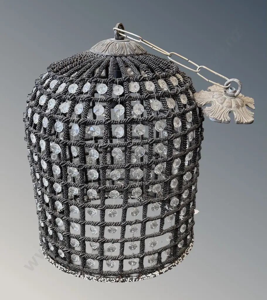 Crystal Birdcage Pendant Lightshade featuring a beaded Wire Frame, H34xDia28cm Image 1++