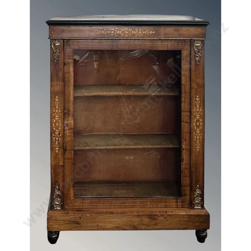 Victorian Walnut and Fruitwood Display Cabinet with Glazed Door, H106xL76xD300cm Image 1++