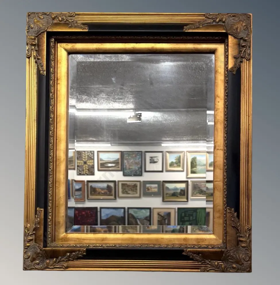 Gilt and Ebony Wall Mirror, 70x59cm Image 1++