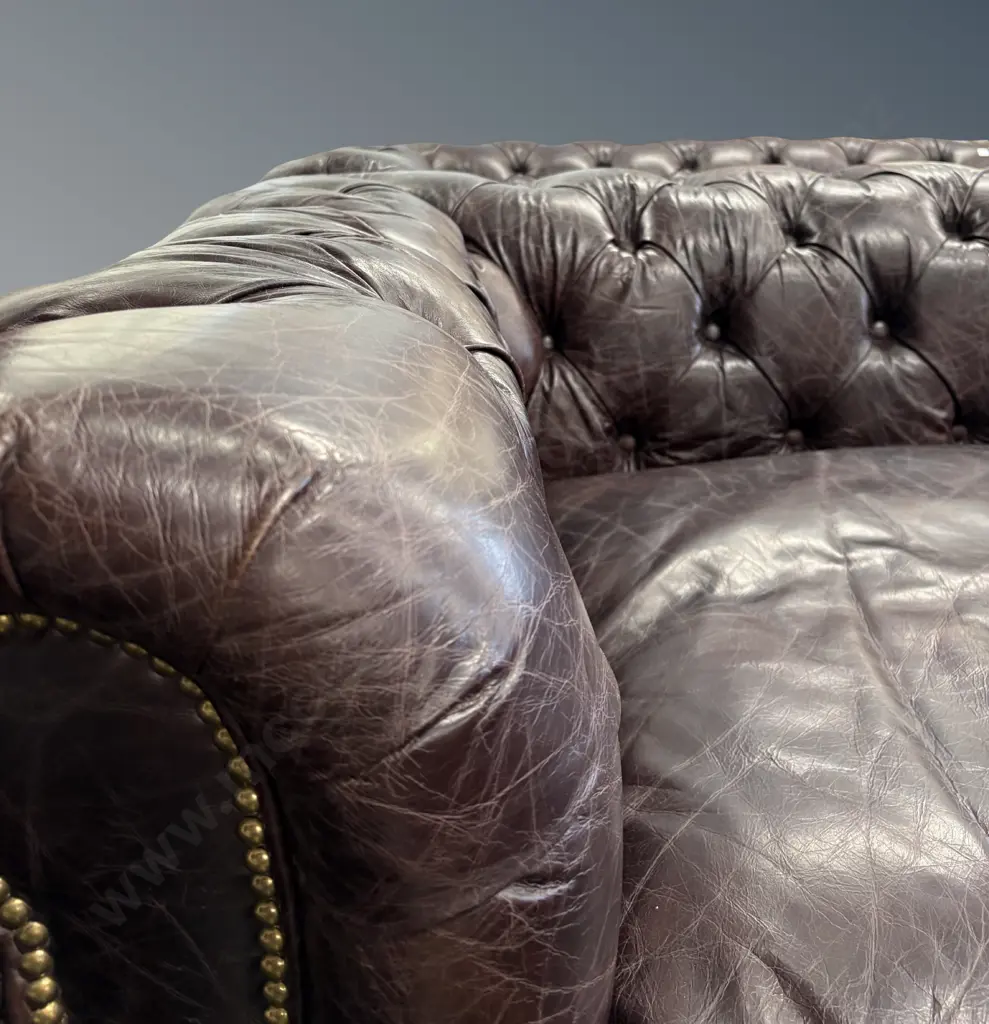 Trenzseater Halo Deep Buttoned Sofa upholstered in Dark Brown Leather, L300xH75xD120cm Image 1++
