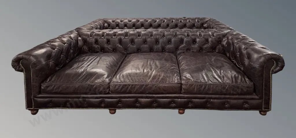 Trenzseater Halo Deep Buttoned Sofa upholstered in Dark Brown Leather, L300xH75xD120cm Image 1++