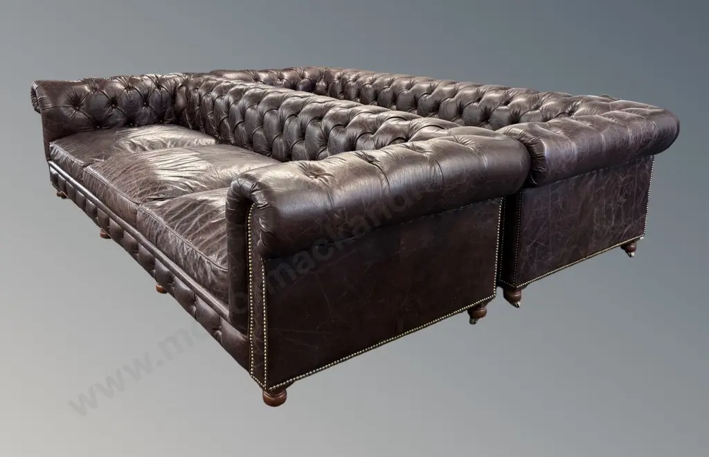 Trenzseater Halo Deep Buttoned Sofa upholstered in Dark Brown Leather, L300xH75xD120cm Image 1++