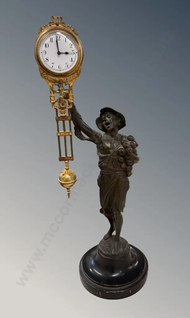 German 8 Day Mystery Clock with Spelter Figure H32cm Image 1++