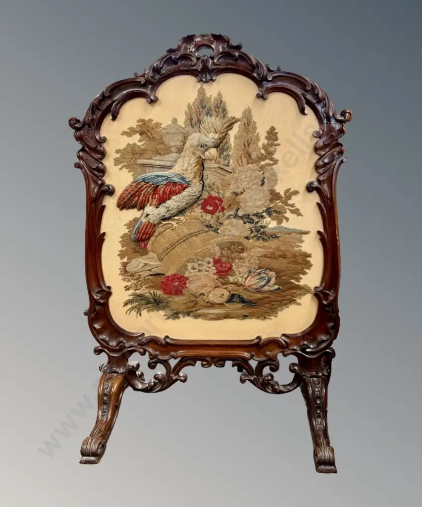 Victorian Rosewood Tapestry Covered Firescreen, H118xW82cm Image 1++