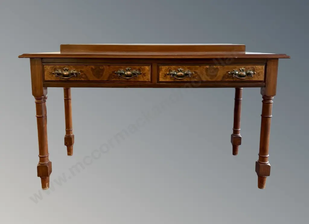Walnut Two Drawer Table on Turned Legs H77xL130D58cm Image 1++