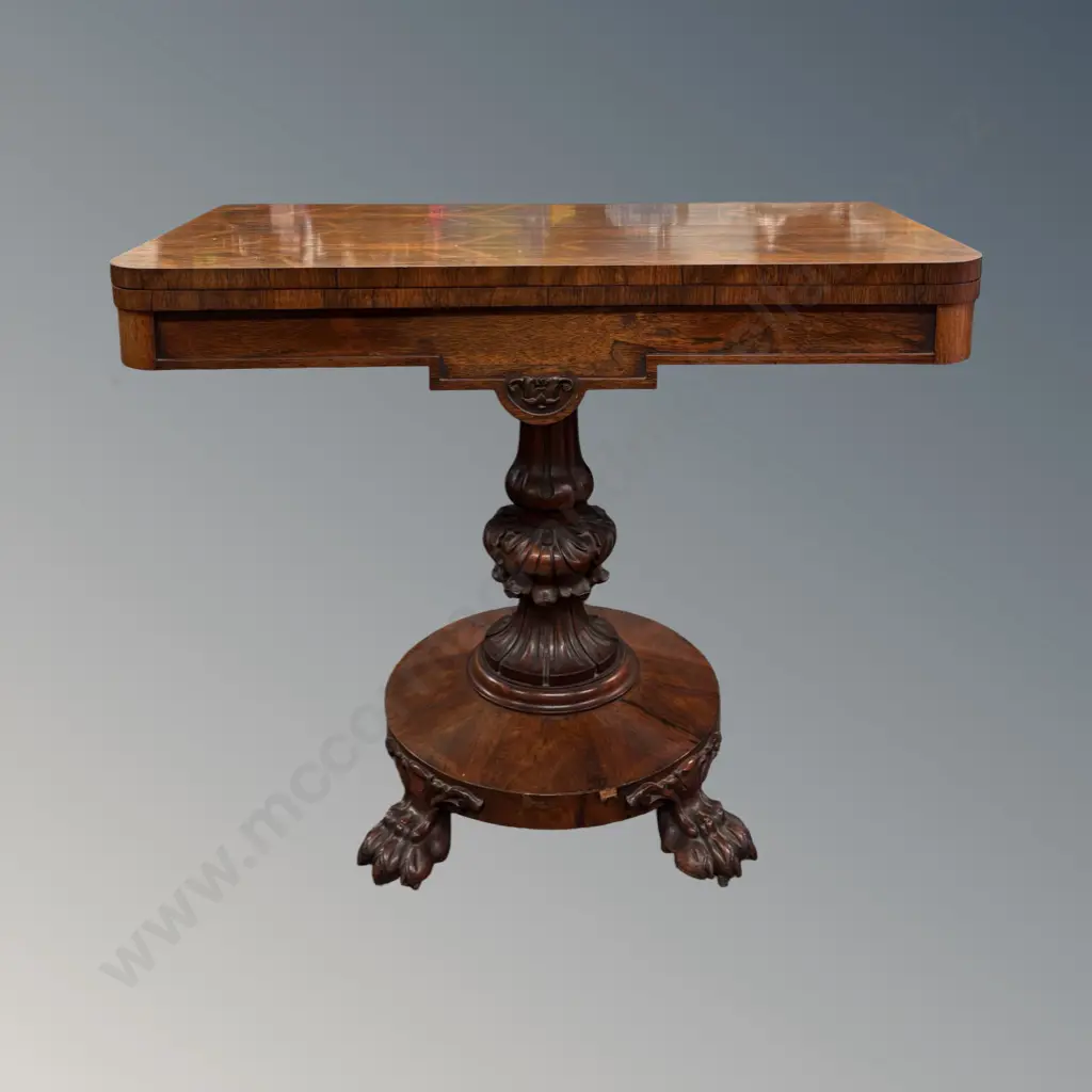Rosewood Games Table on Centre Pedestal Ornate Base with Ball and Claw Feet, L91xH73xw90cm Image 1++
