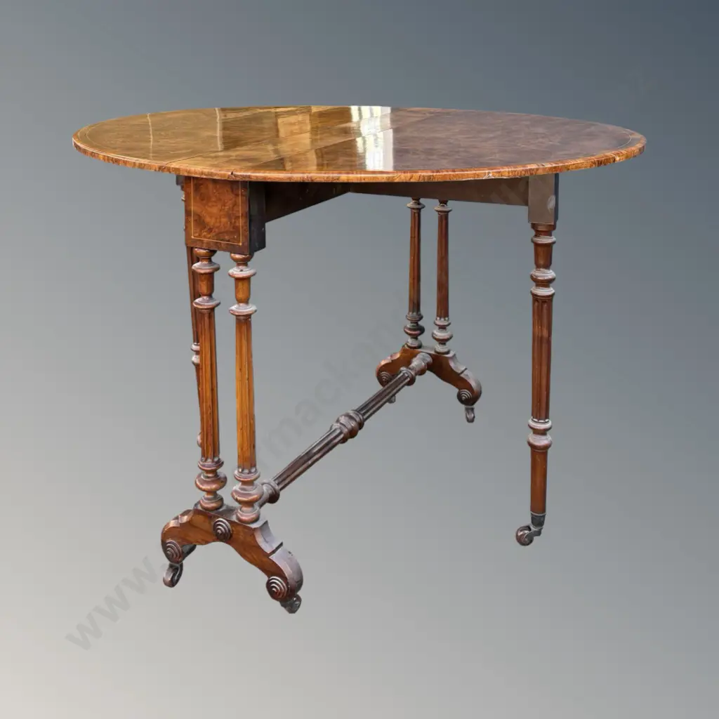 Burr Walnut Sutherland Table with Fruitwood Stringing, H72xL110xD89cm Image 1++