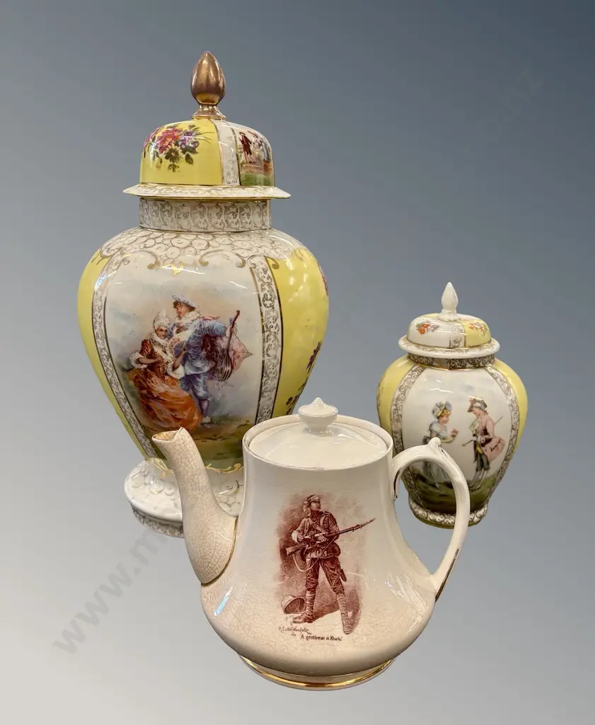 Two Limoges Lidded Urns 18-35cm and Macintyre Teapot, AF Image 1++