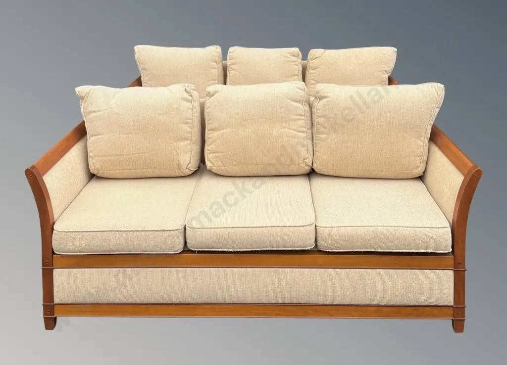 Pair of Rose and Heather Ancient Swamp Kauri and Upholstered Sofas, L187xH94xD83cm Image 1++