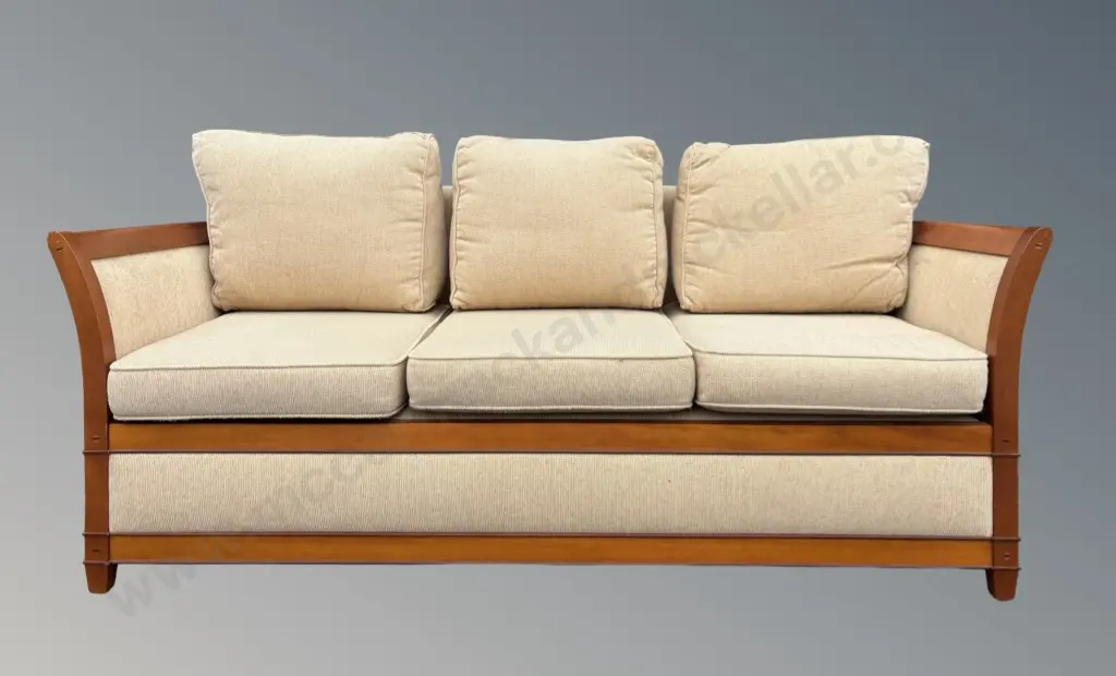 Pair of Rose and Heather Ancient Swamp Kauri and Upholstered Sofas, L187xH94xD83cm Image 1++