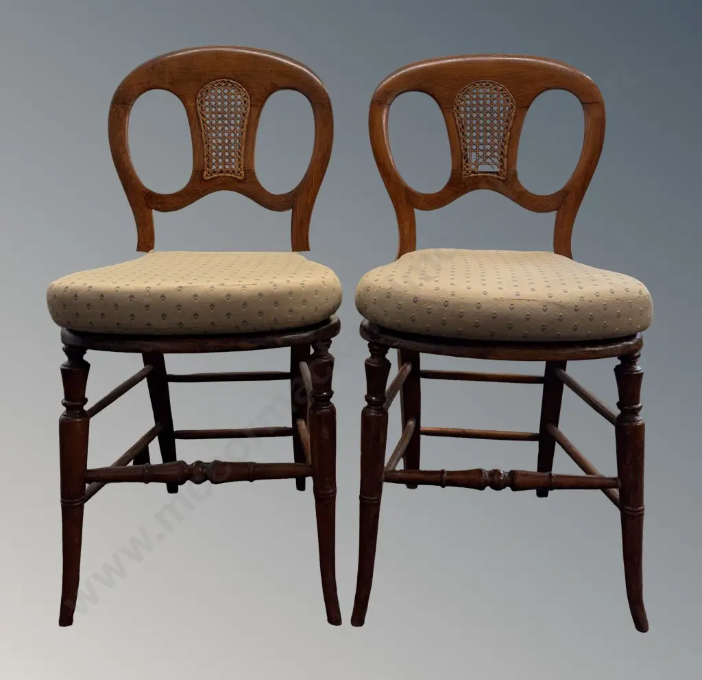 Pair of Oak Occasional Seats with Cane Seats and Backs Image 1++