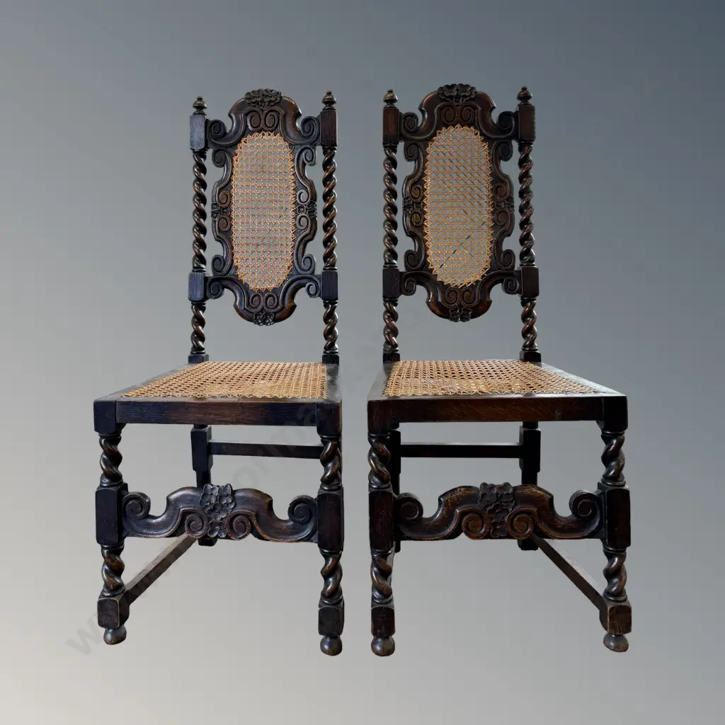 Pair of Oak Barley Twist Cane Chairs Image 1++